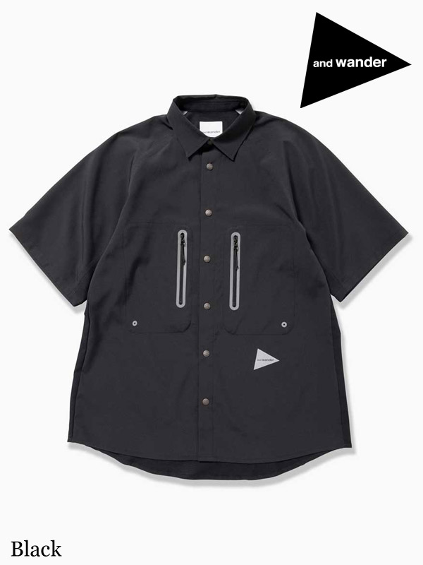 and wander ,アンドワンダー,tech short sleeve shirt #black , テック ショートスリーブ シャツ (メンズ)